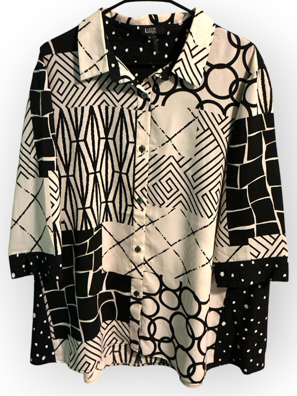 🌺Lior Paris Ellen Black & White Geometric Patchwork Button-Front Blouse